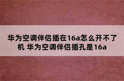 华为空调伴侣插在16a怎么开不了机 华为空调伴侣插孔是16a